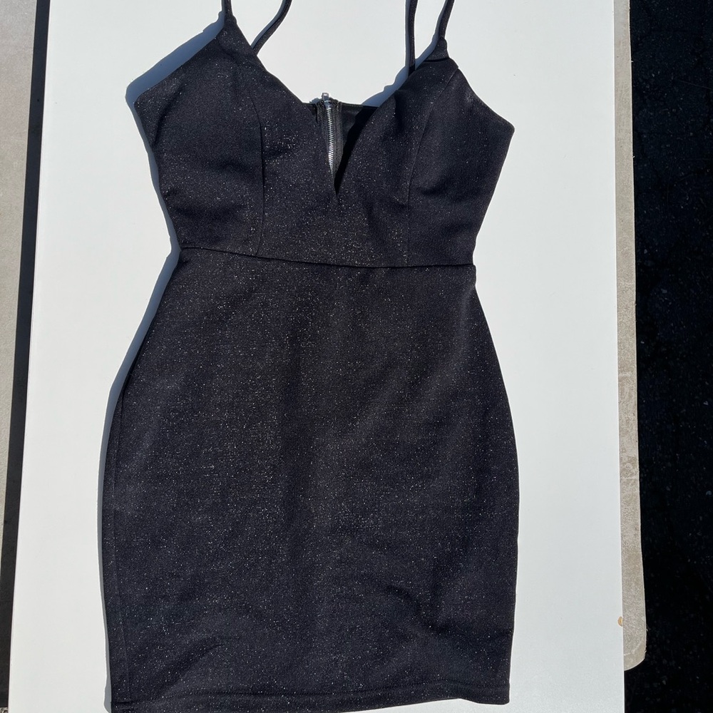 Windsor Black Sparkle Spaghetti-Strap Mini Dress